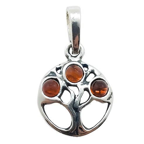 Cognac Amber Sterling Silver Tree Of Life Pendant