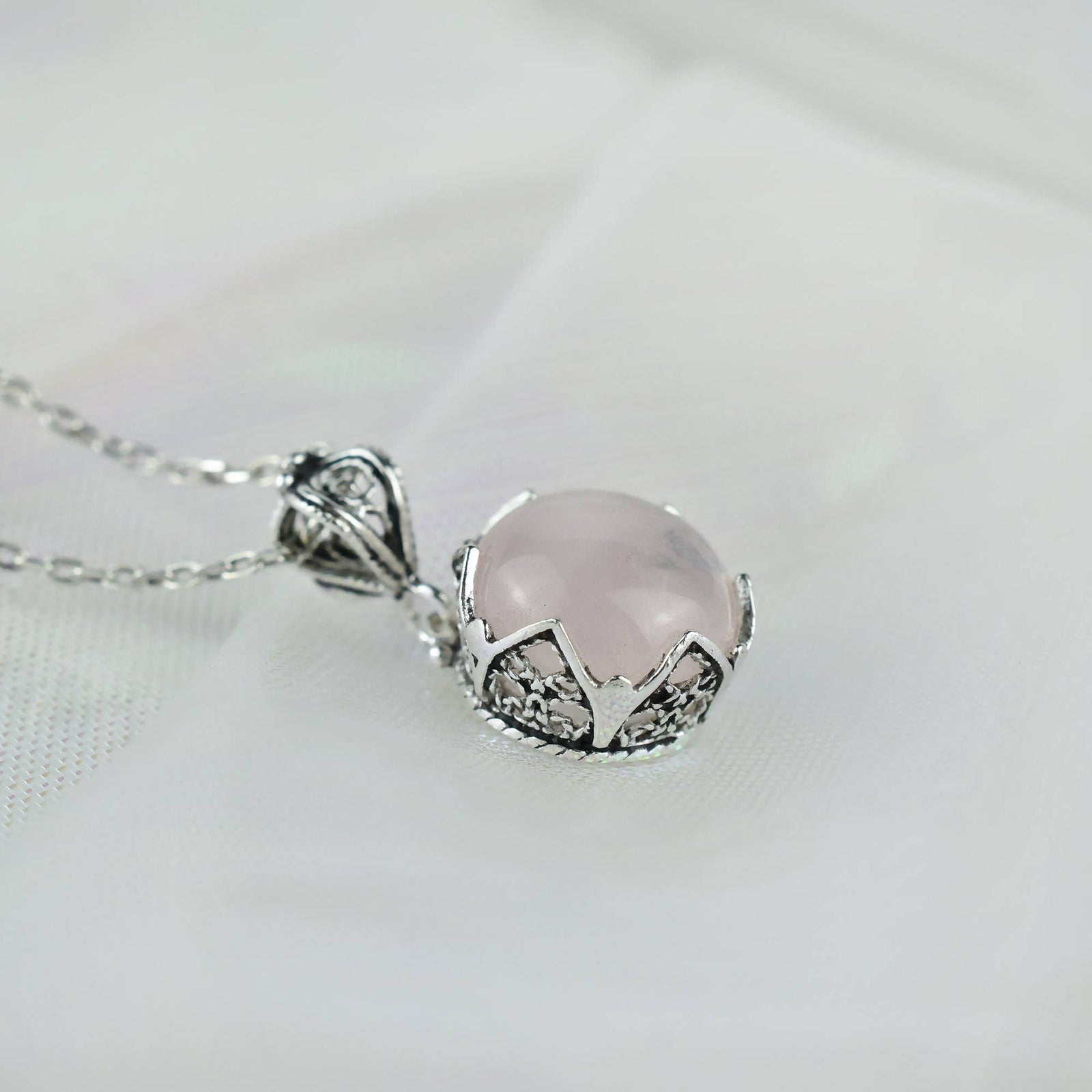 Rose Quartz Gemstone Sterling Silver Women`s Pendant