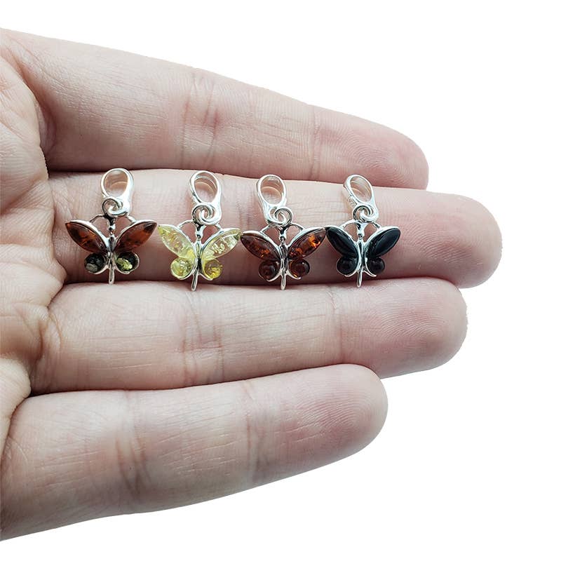 Marquise And Round Cognac Amber Butterfly Pendant