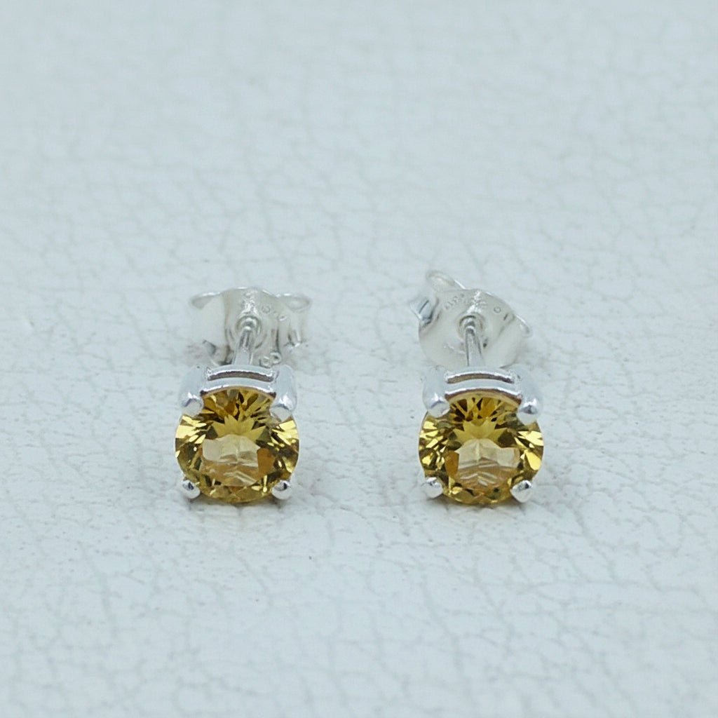 Citrine 5 MM Stud Sterling Silver Earrings