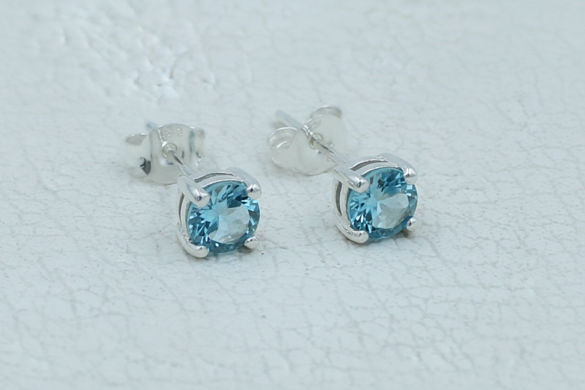 Blue Topaz 5 MM Stud Sterling Silver Earrings