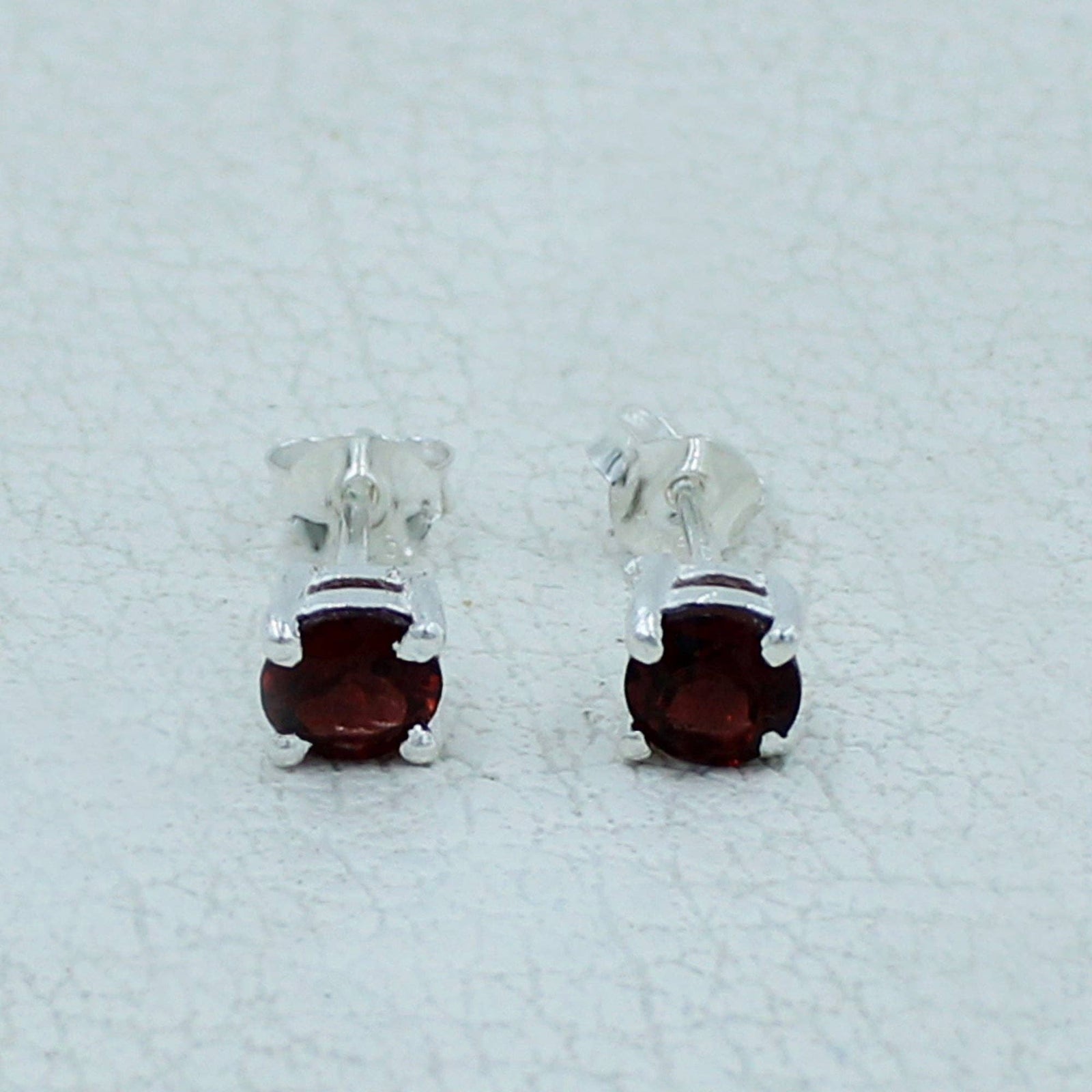 Garnet 5 MM Stud Sterling Silver Earrings