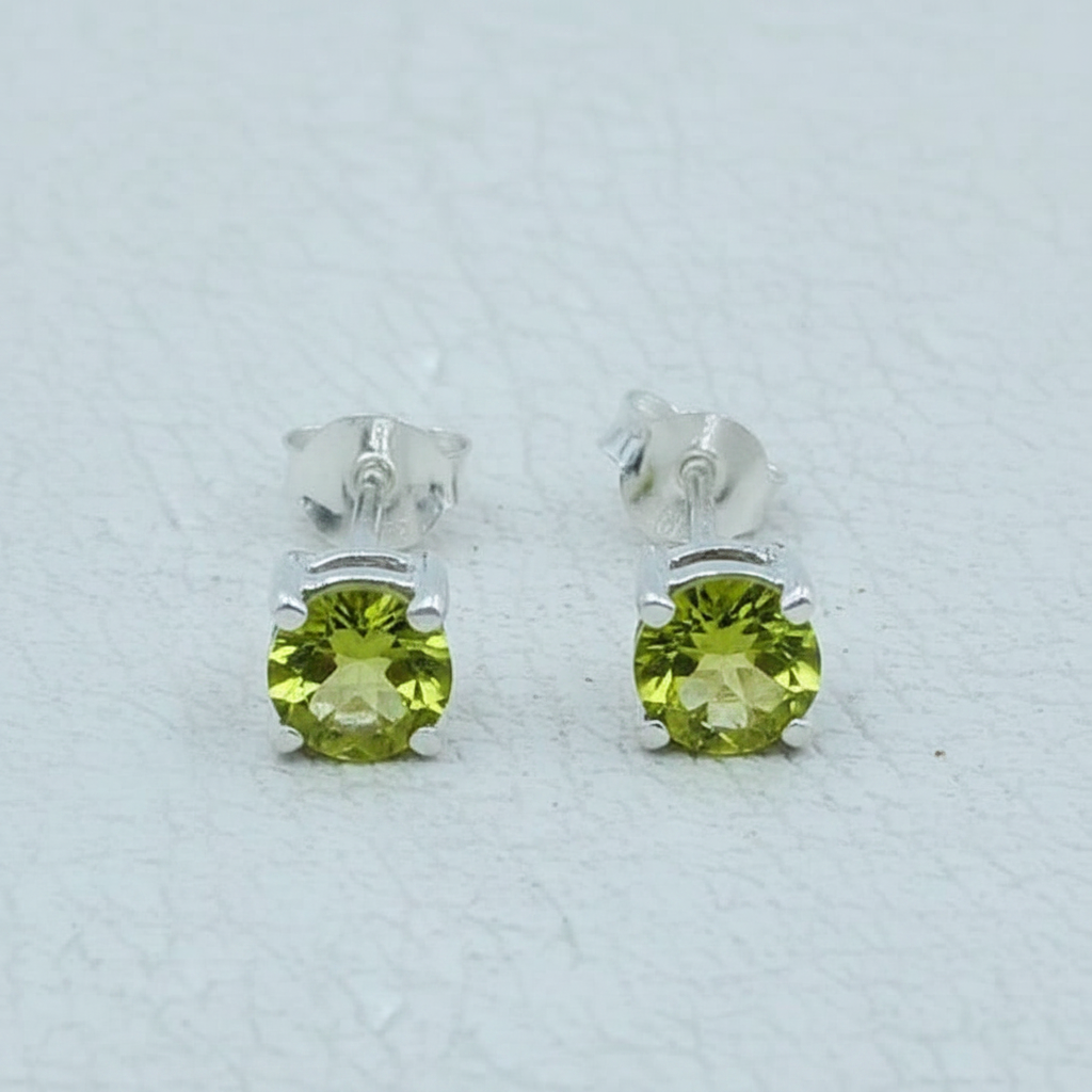 Peridot 5 MM Stud Sterling Silver Earrings