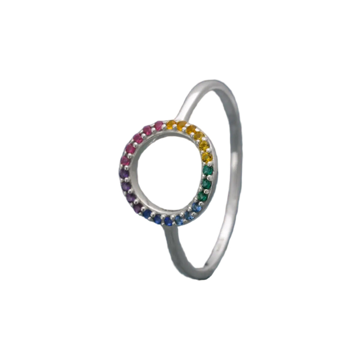 Sterling Silver Rainbow Circle Nano Gem Ring