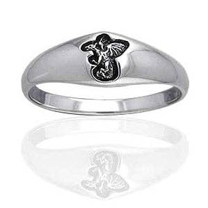 Small Sterling Silver 6mm Engraved Dragon Band Ring