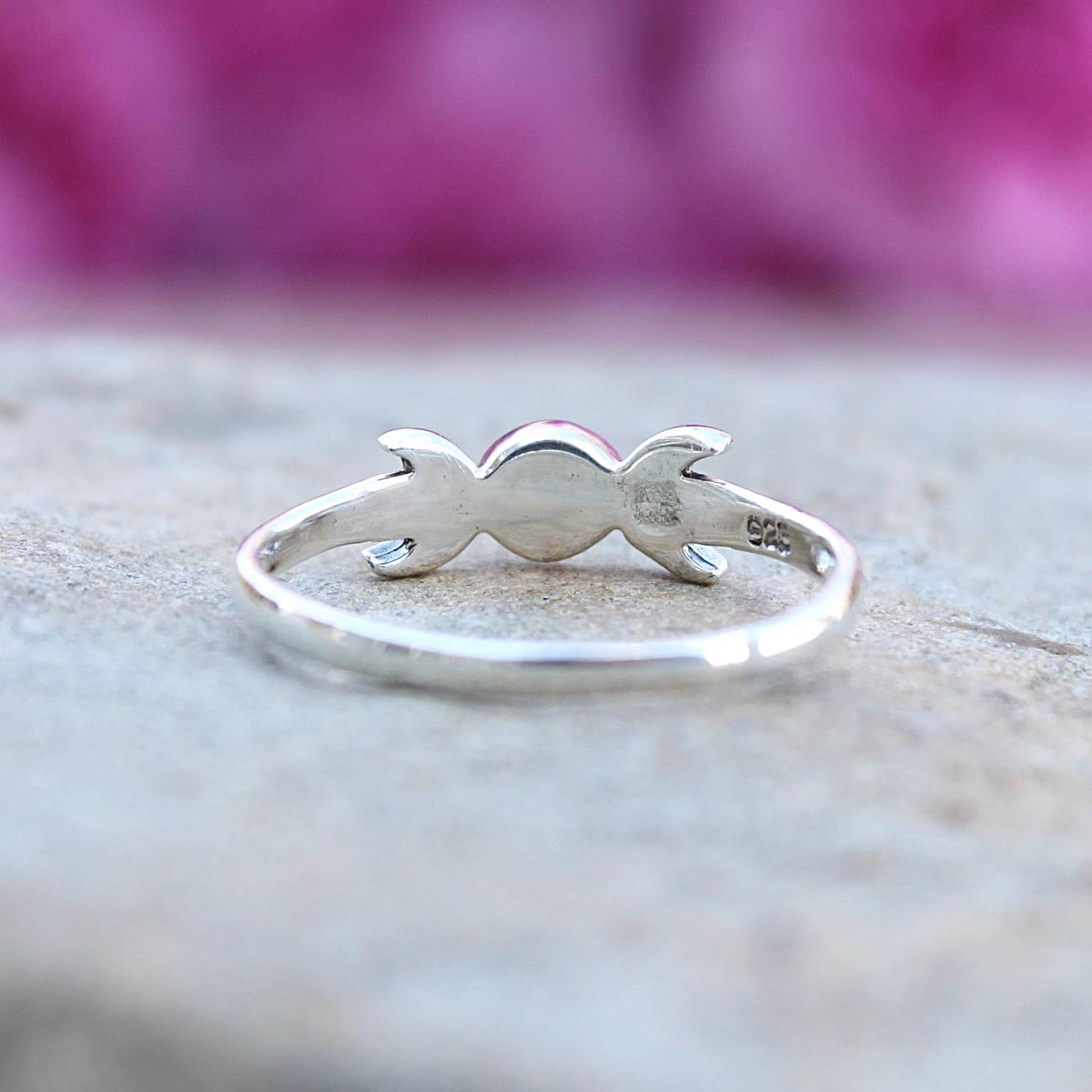 Sterling Silver Moon with Black Agate Single Stone Ring