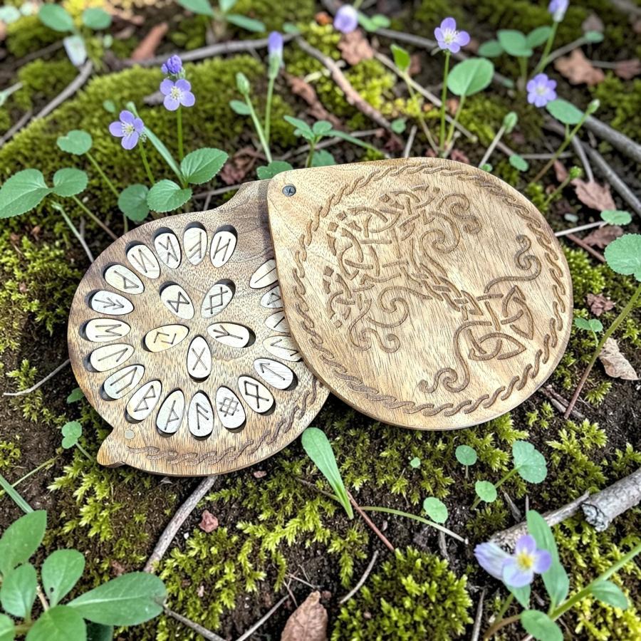 Tree of Life Carved Wooden Rune Set