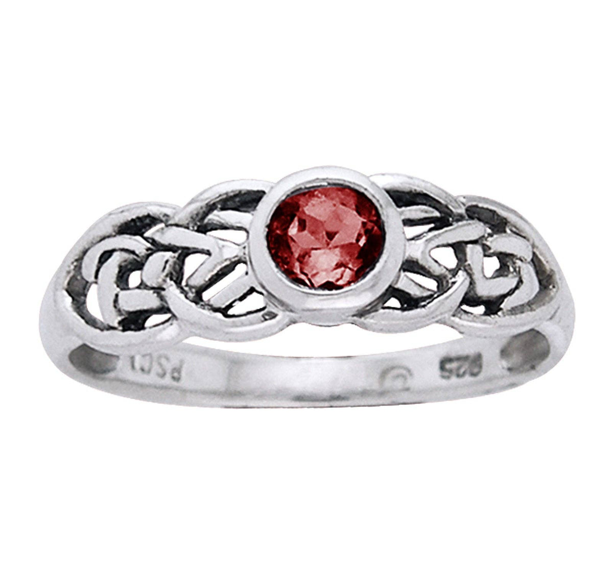 Petite Celtic Knot Birthstone Ring Sterling Silver Genuine Garnet For January