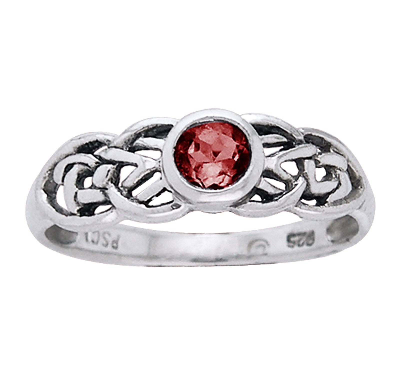 Petite Celtic Knot Birthstone Ring Sterling Silver Genuine Garnet For January