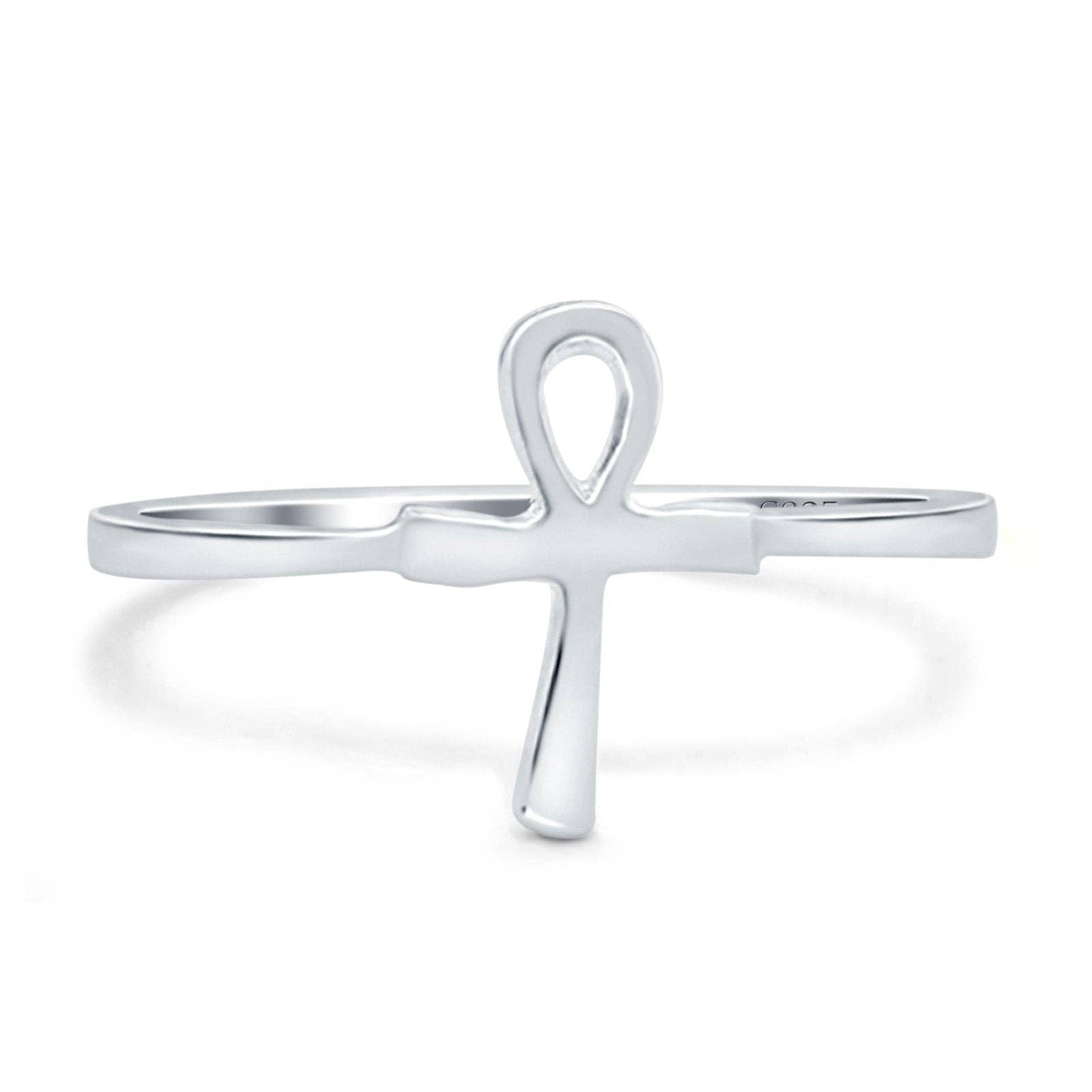 Ankh Band Rhodium Plated Ring