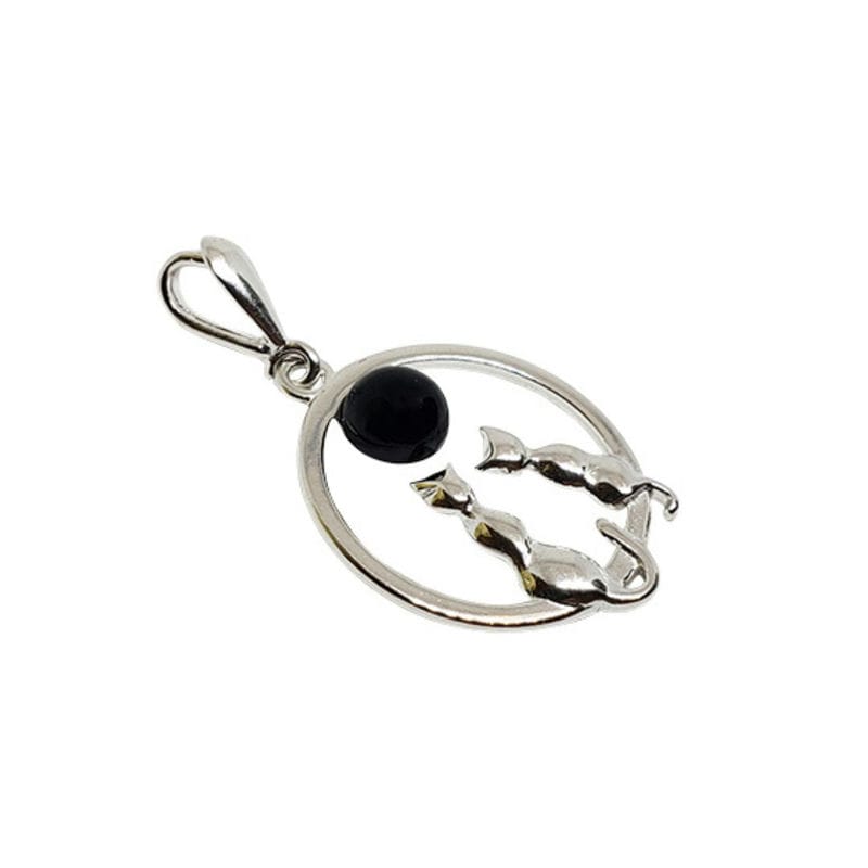 Cherry Amber Sterling Silver Cat Pendant