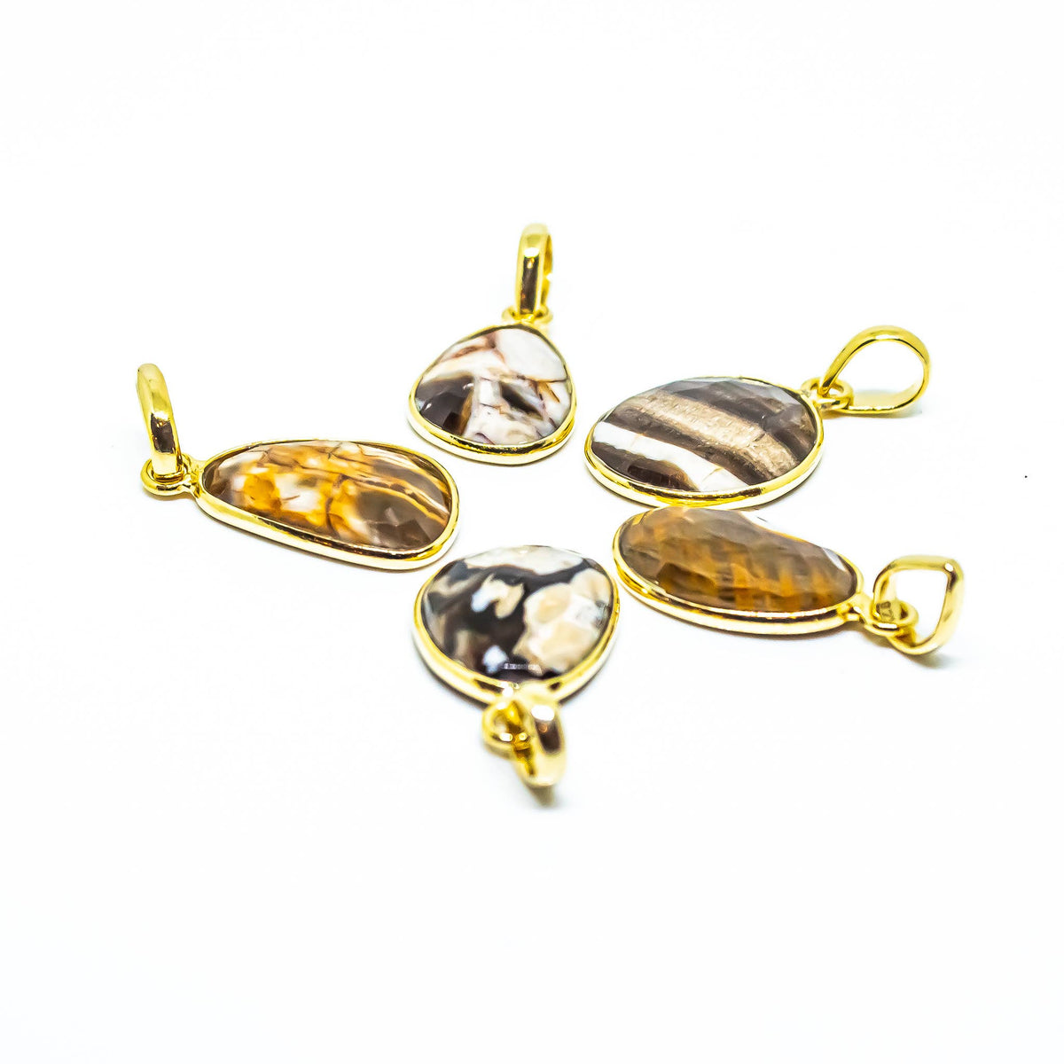 Petrified Wood Sterling Silver 18K Micron Pendant