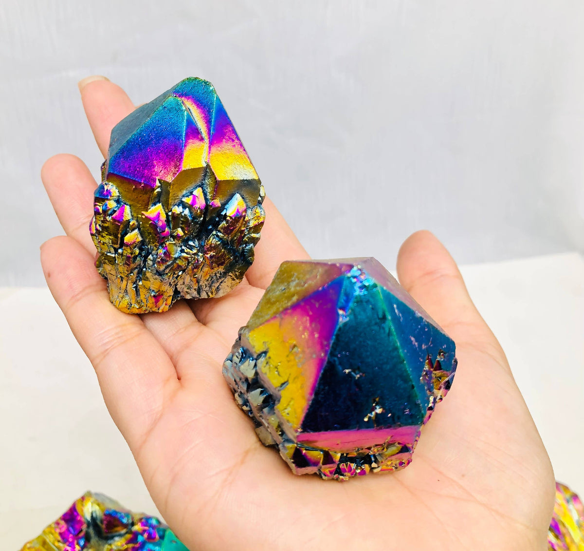 Titanium Rainbow Aura Candle Quartz Points