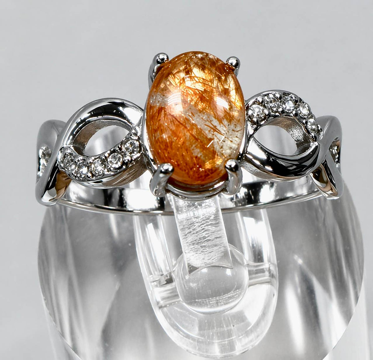 Natural Sunstone Stainless Steel Crystal Rings 6x8mm