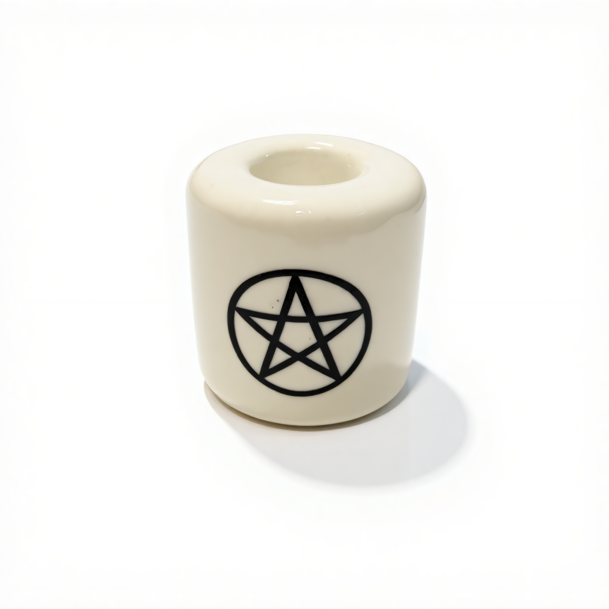 Ceramic Candle Holder White with Black Pentacle