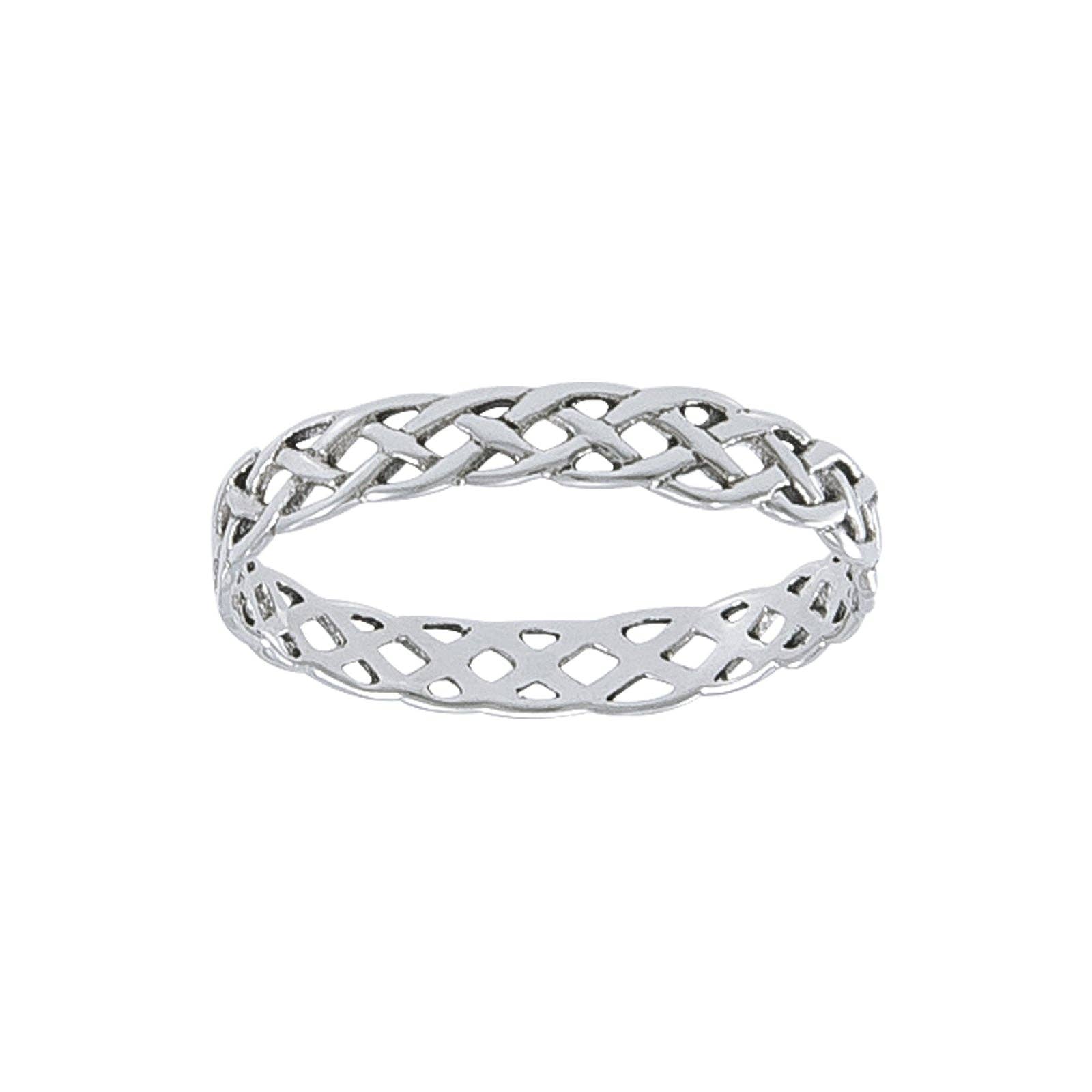 Narrow 4mm Neverending Celtic Knot Sterling Silver Band Ring