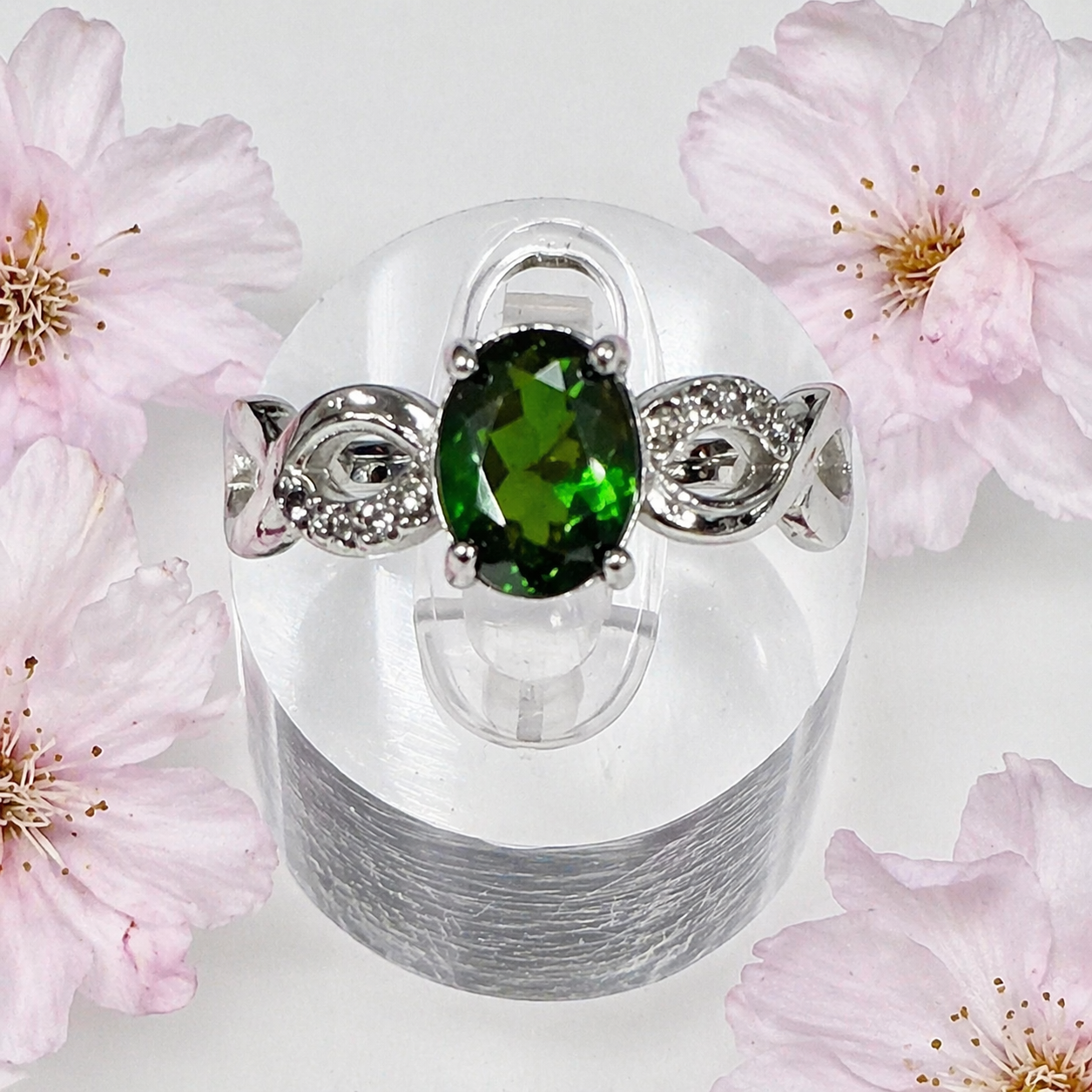 Natural Diopside Stainless Steel Ring Crystals 6x8mm