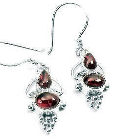 Bali Style Sterling Silver Ornate Double Garnet Hook Earrings