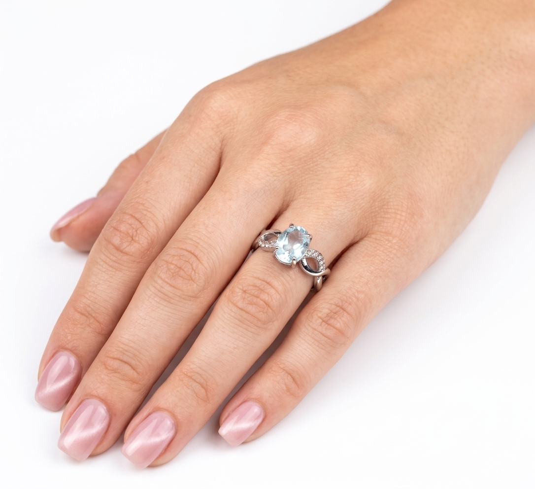 Faceted Natural Blue Topaz Stainless Steel Rings 7x9mm