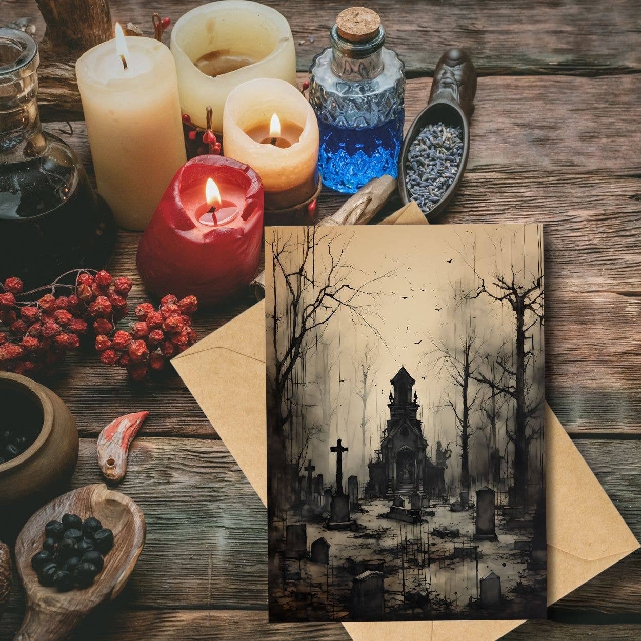 Witchy Woodcuts Greeting Cards