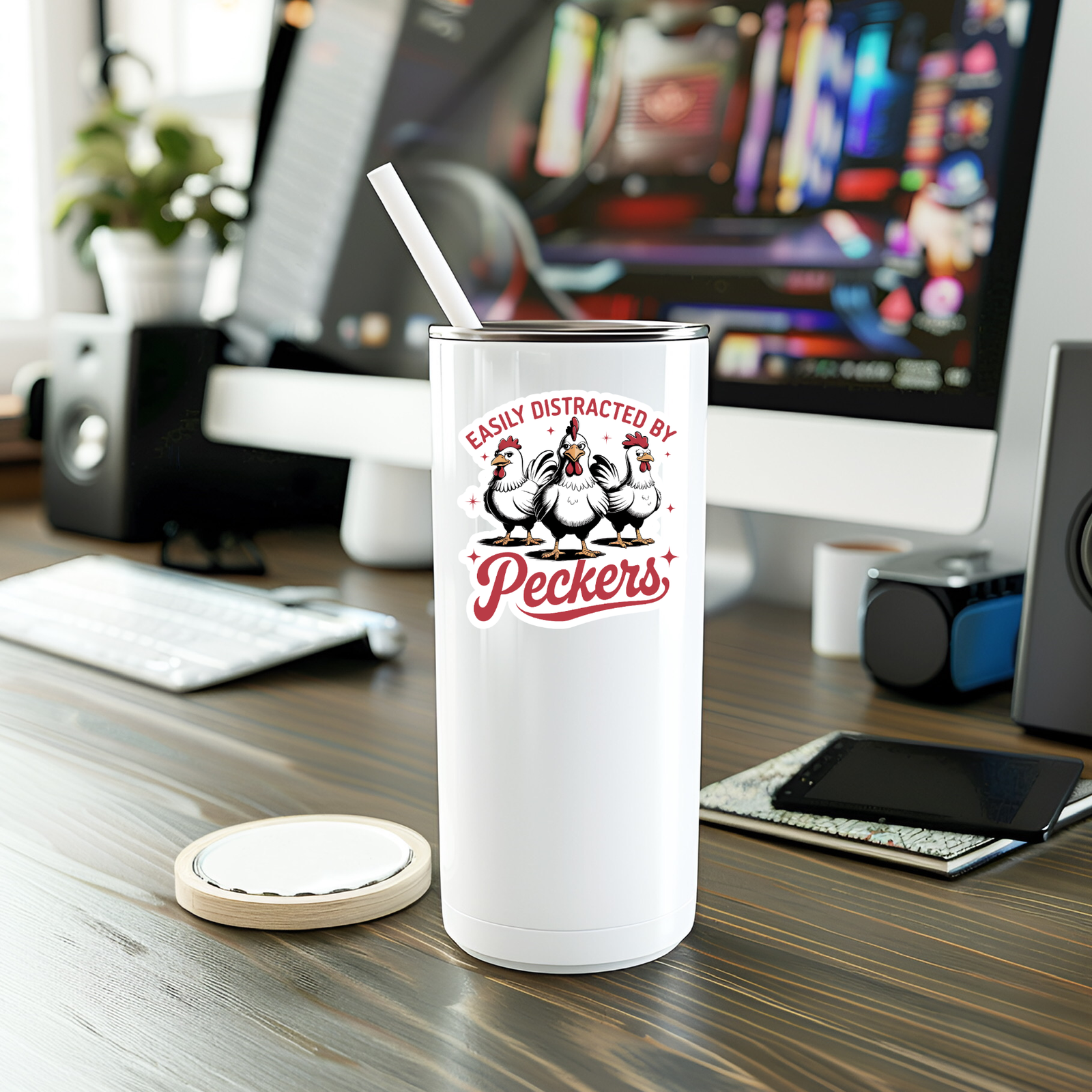 Funny Easily Distracted By Peckers Vinyl Sticker