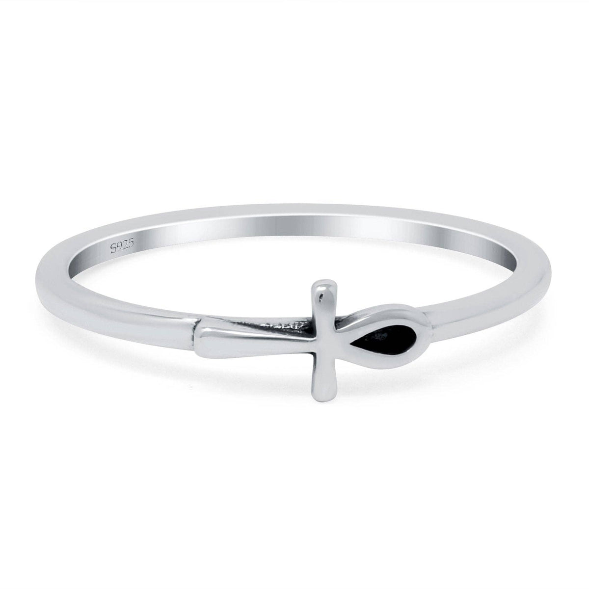 Ankh Band Oxidized Ring