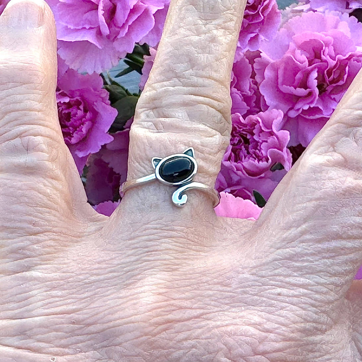 Cat with Black Agate Ring