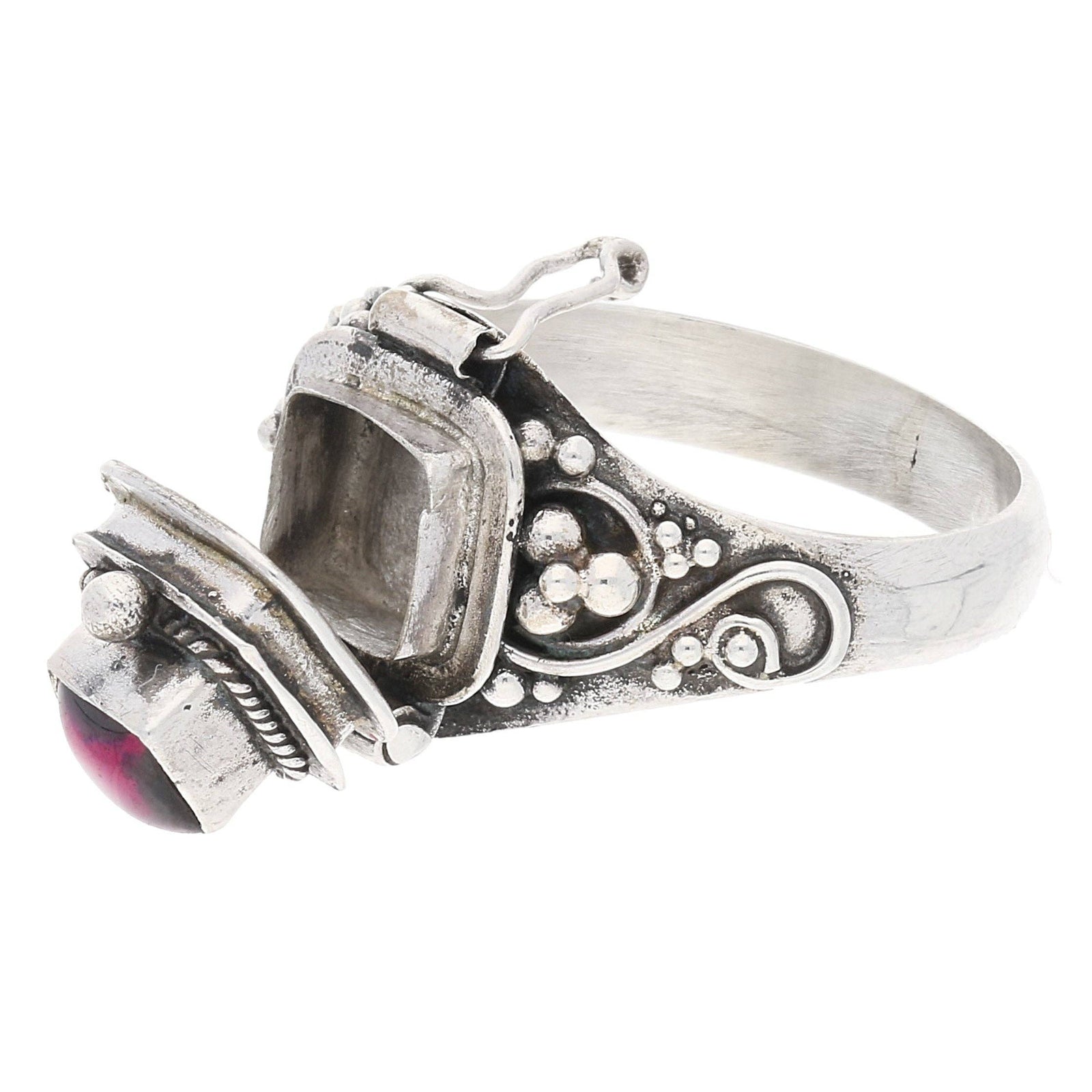 Sterling Silver Square Gemstone Poison Box Locket Ring
