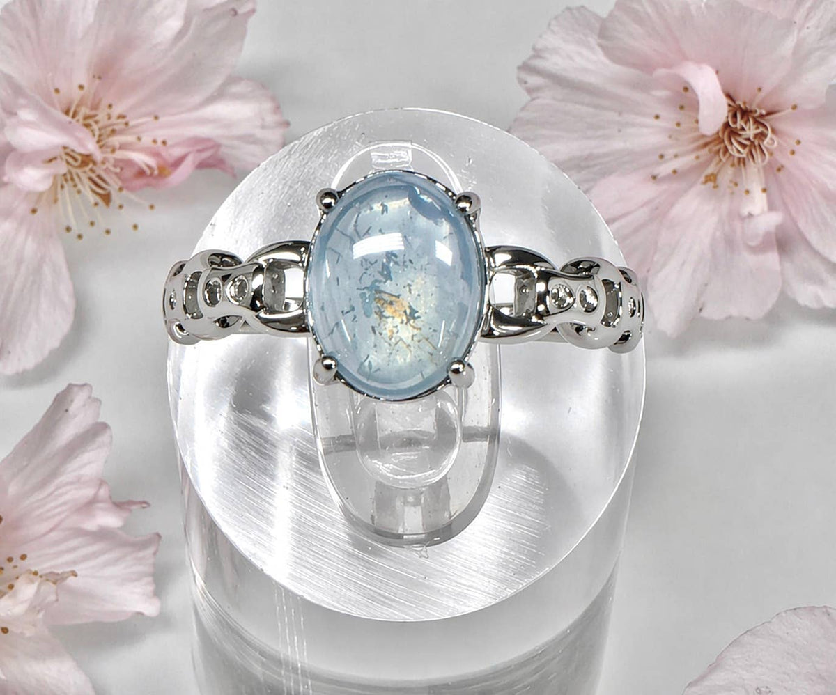 Natural Aquamarine Stainless Steel Ring Crystals 7x9mm