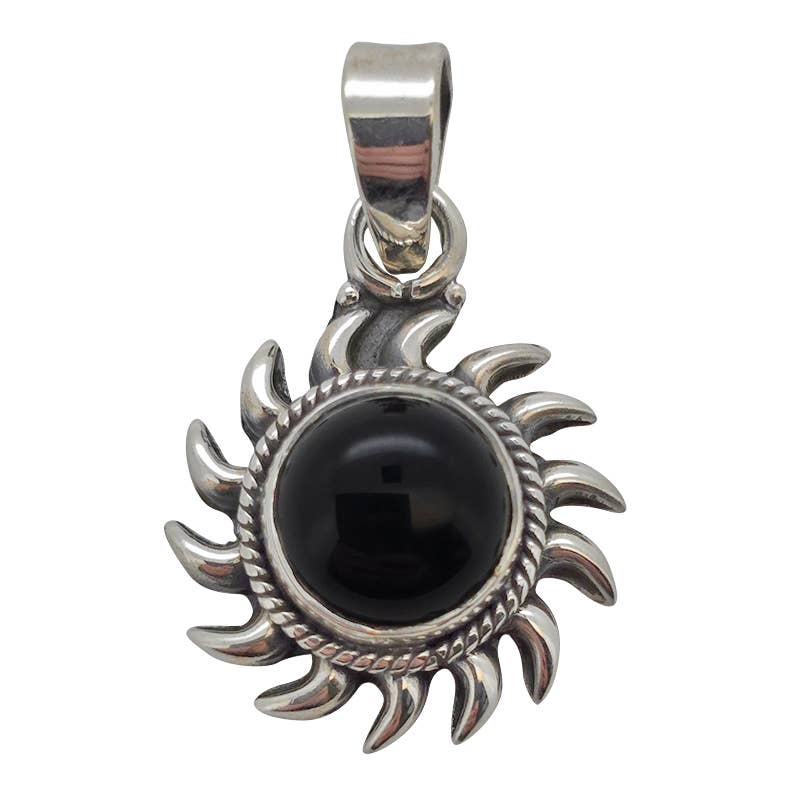 Black Onyx Sterling Silver Sun Pendant