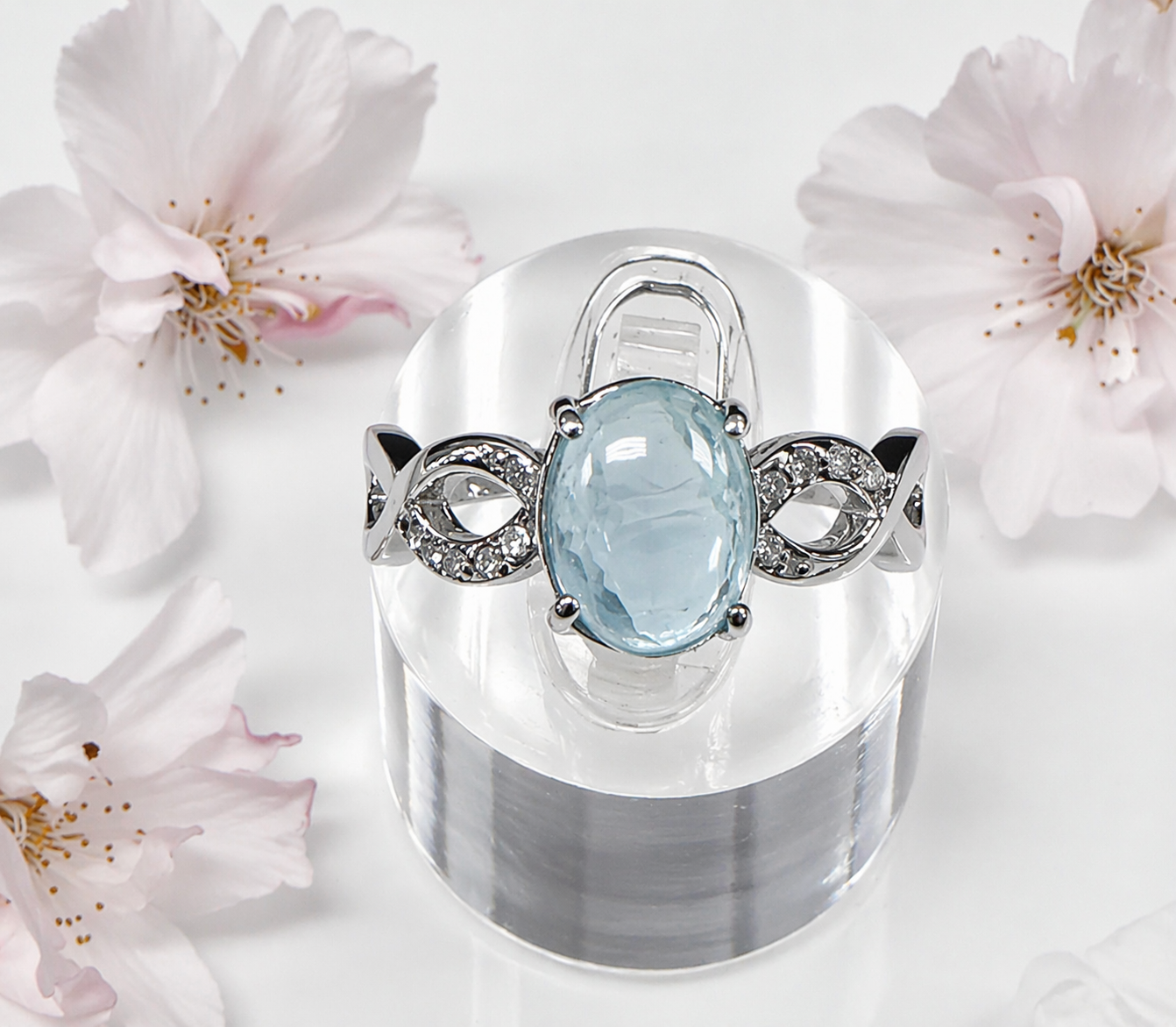 Natural Aquamarine Stainless Steel Ring Crystals 7x9mm
