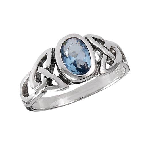 Sterling Silver Simulated Blue Topaz Celtic Knot Ring