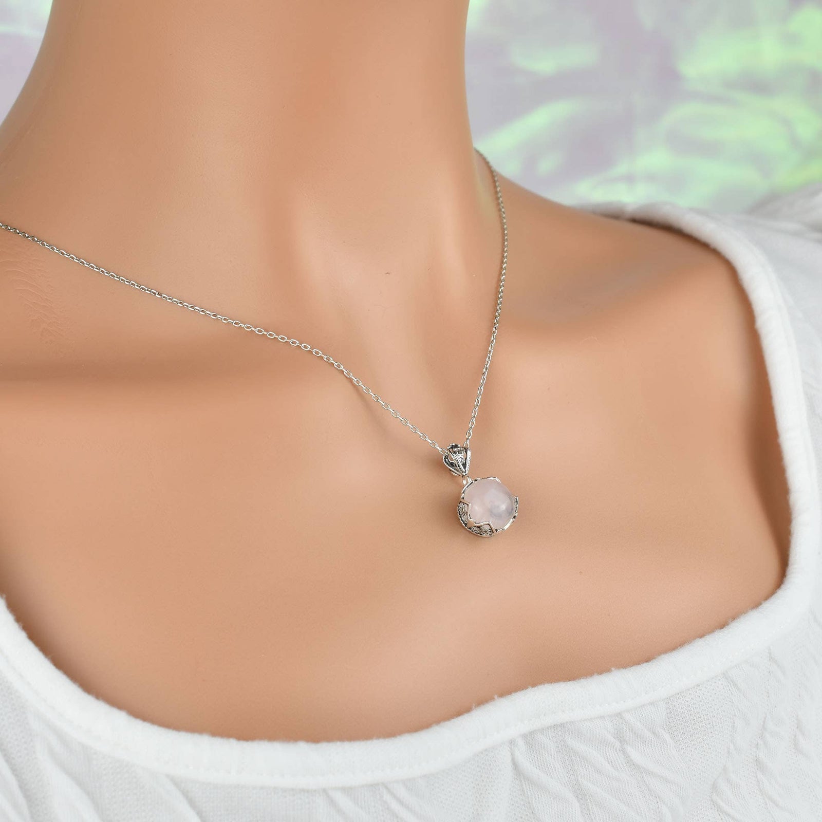 Rose Quartz Gemstone Sterling Silver Women`s Pendant