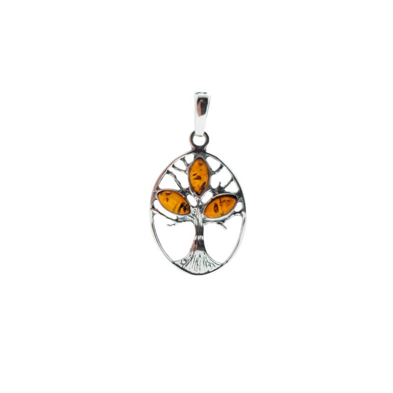 Cognac Amber Sterling Silver Tree Of Life Pendant