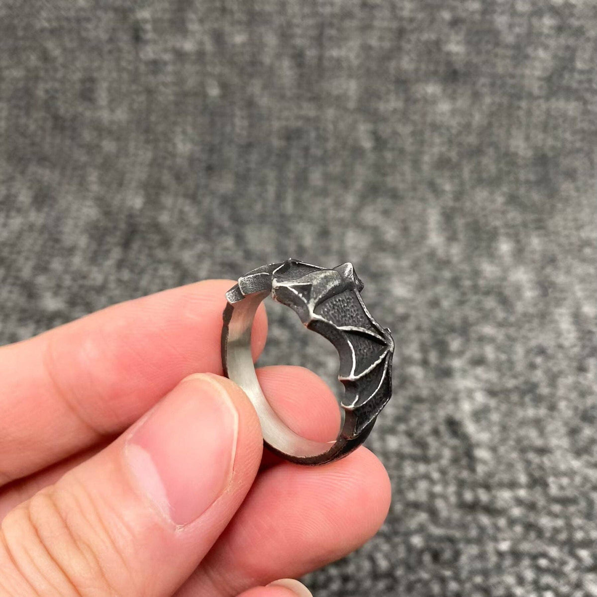 Bat Blackened Stainless Steel Ring