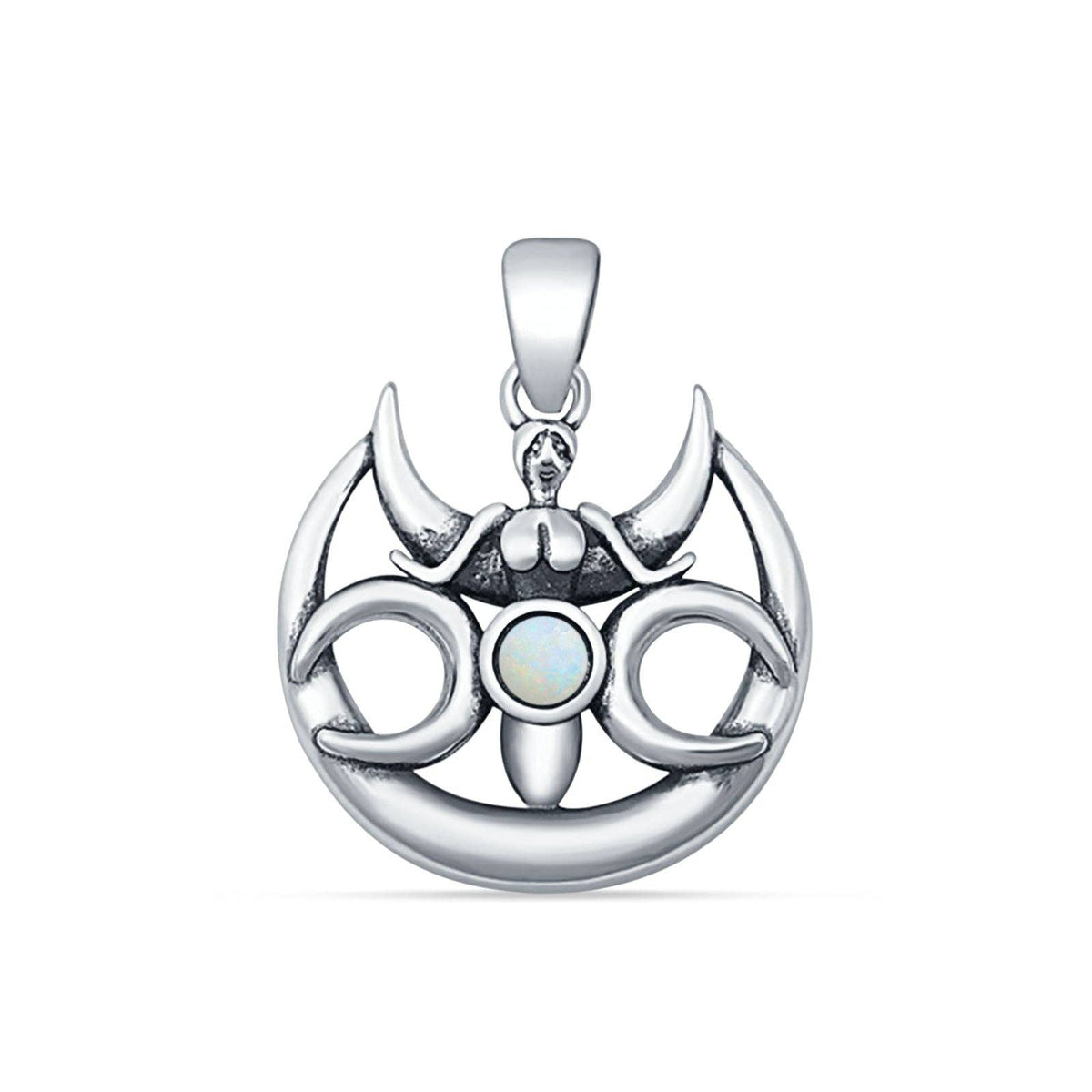 Round Lab Created White Opal Goddess Pendant