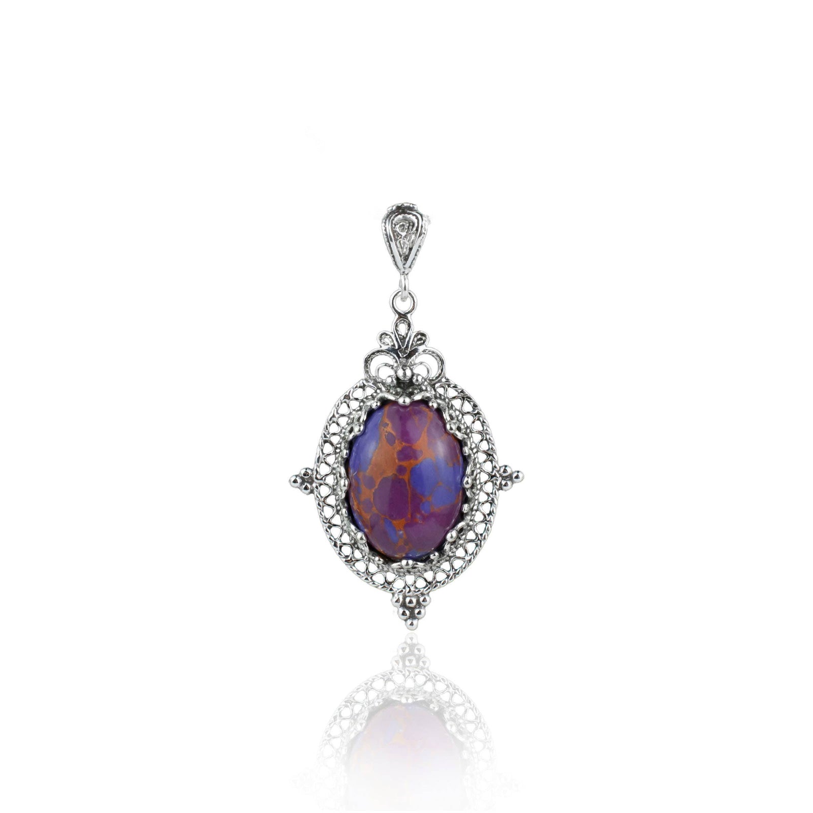 Sterling Silver Filigree Art Mojave Turquoise Gemstone Oval Pendant