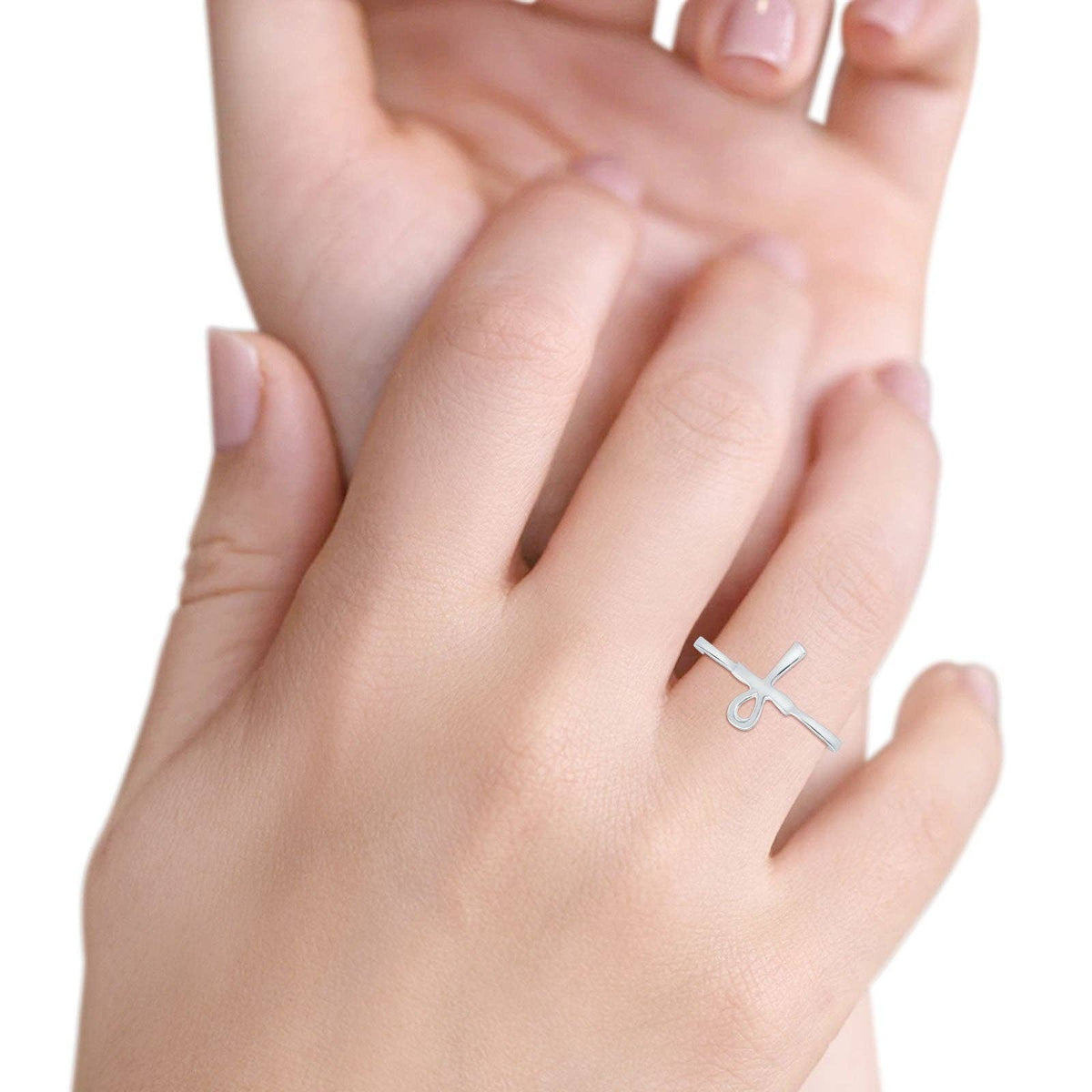 Ankh Band Rhodium Plated Ring