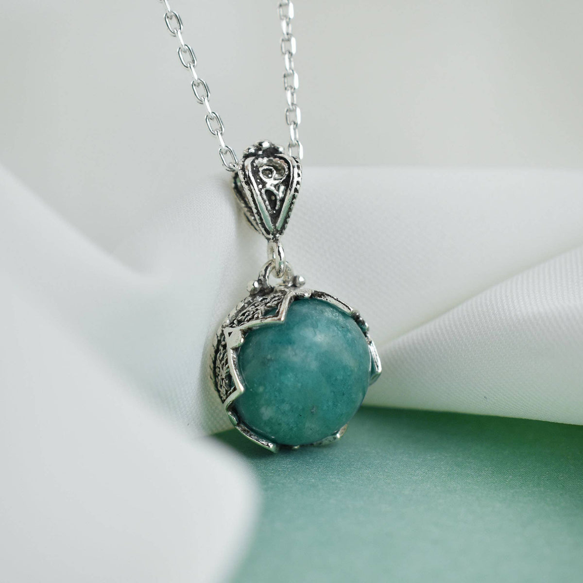 Amazonite Gemstone Sterling Silver Women`s Pendant