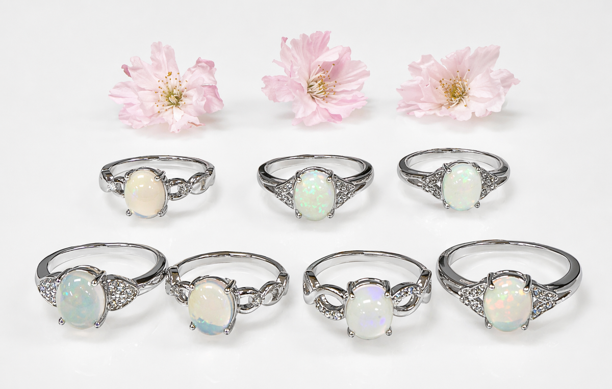 Natural Opal Stainless Steel Rings 7x9mm