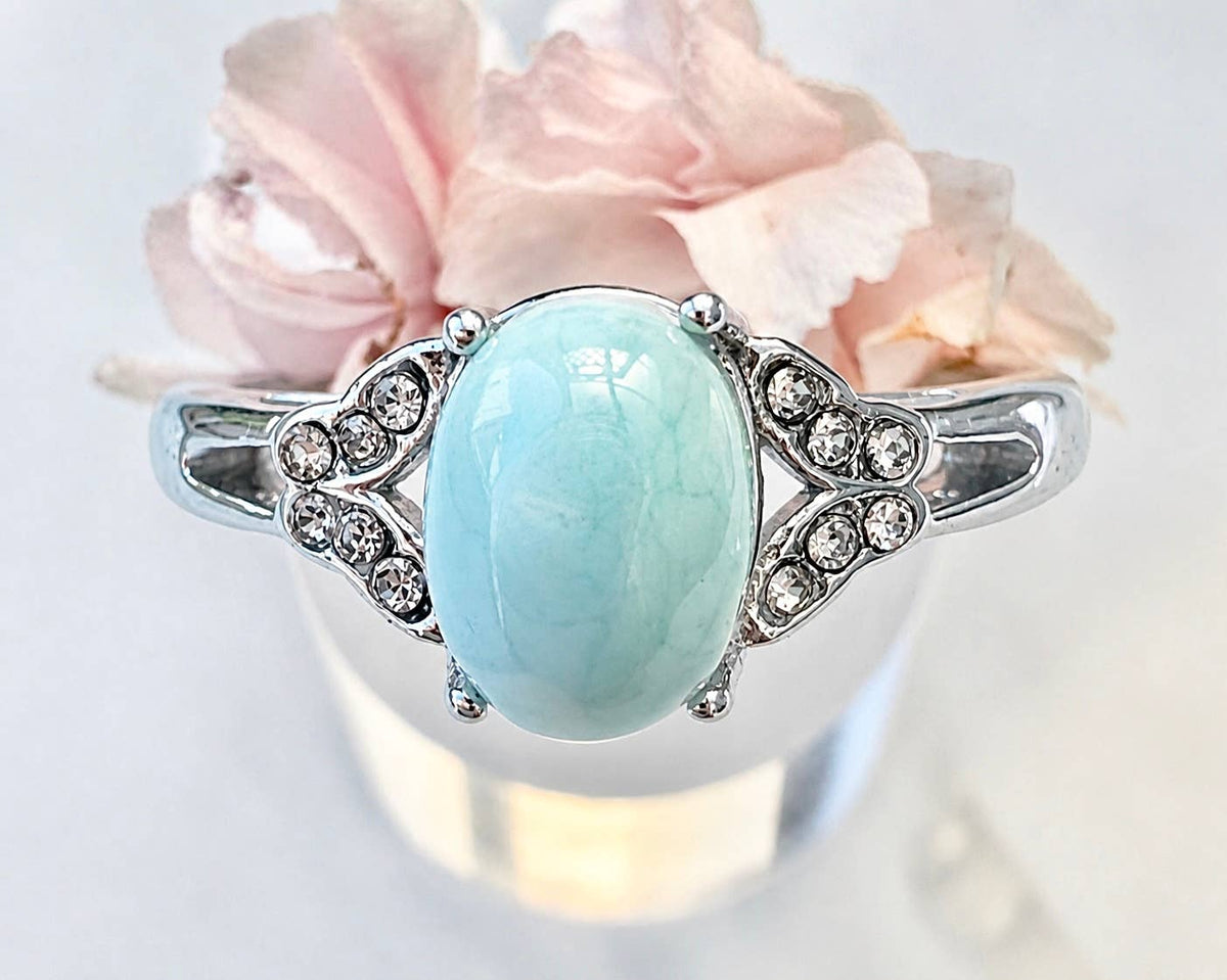 Natural Larimar Stainless Steel Ring 6x8mm