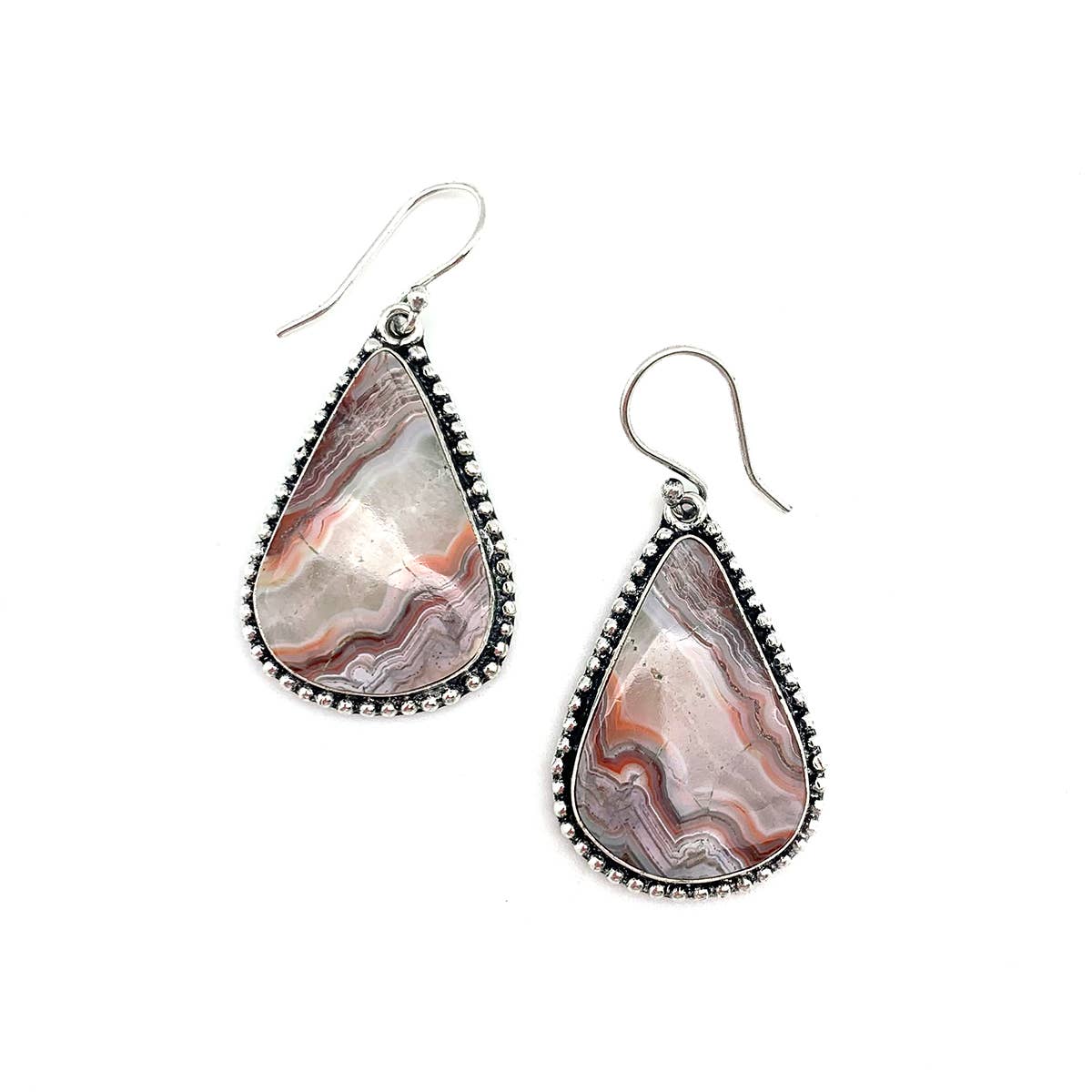 Kashi Semiprecious Large Stone Earrings - Crazy Lace Agate