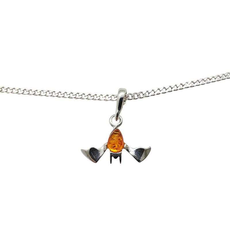 Bat Cognac Amber Sterling Silver Pendant