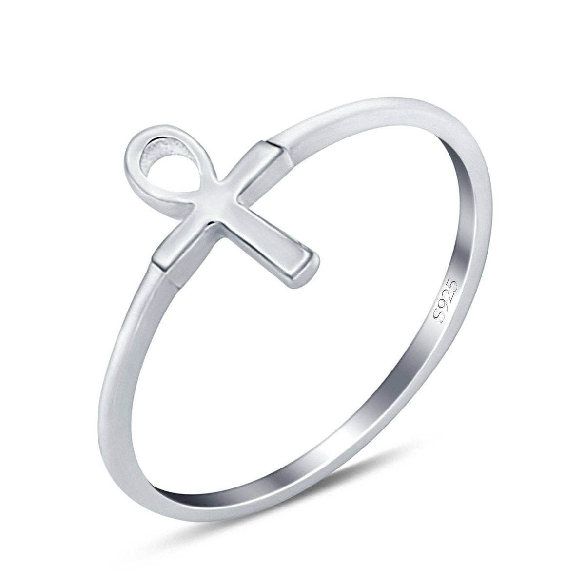 Ankh Band Rhodium Plated Ring