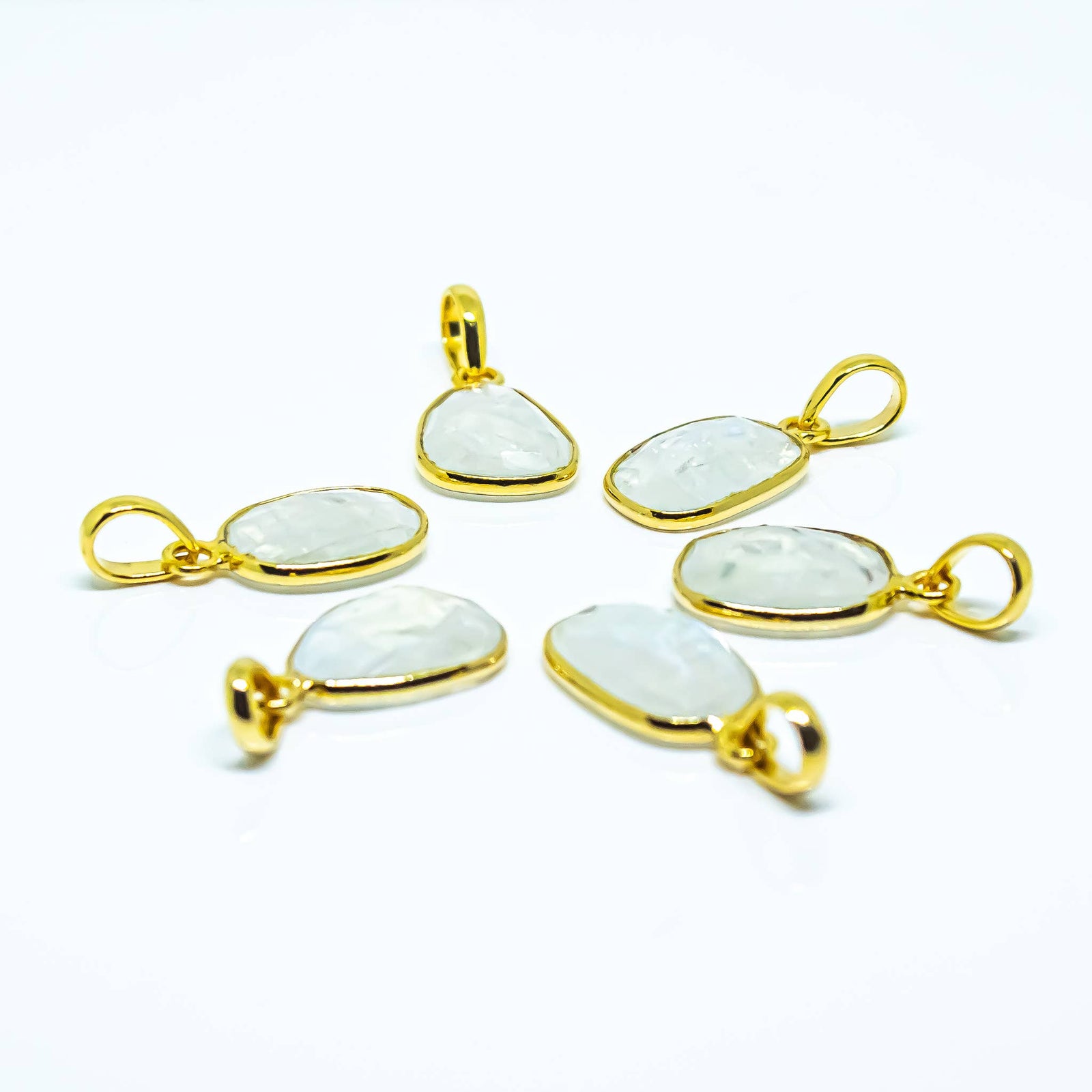 Rainbow Moonstone Sterling Silver Pendant 18K Gold