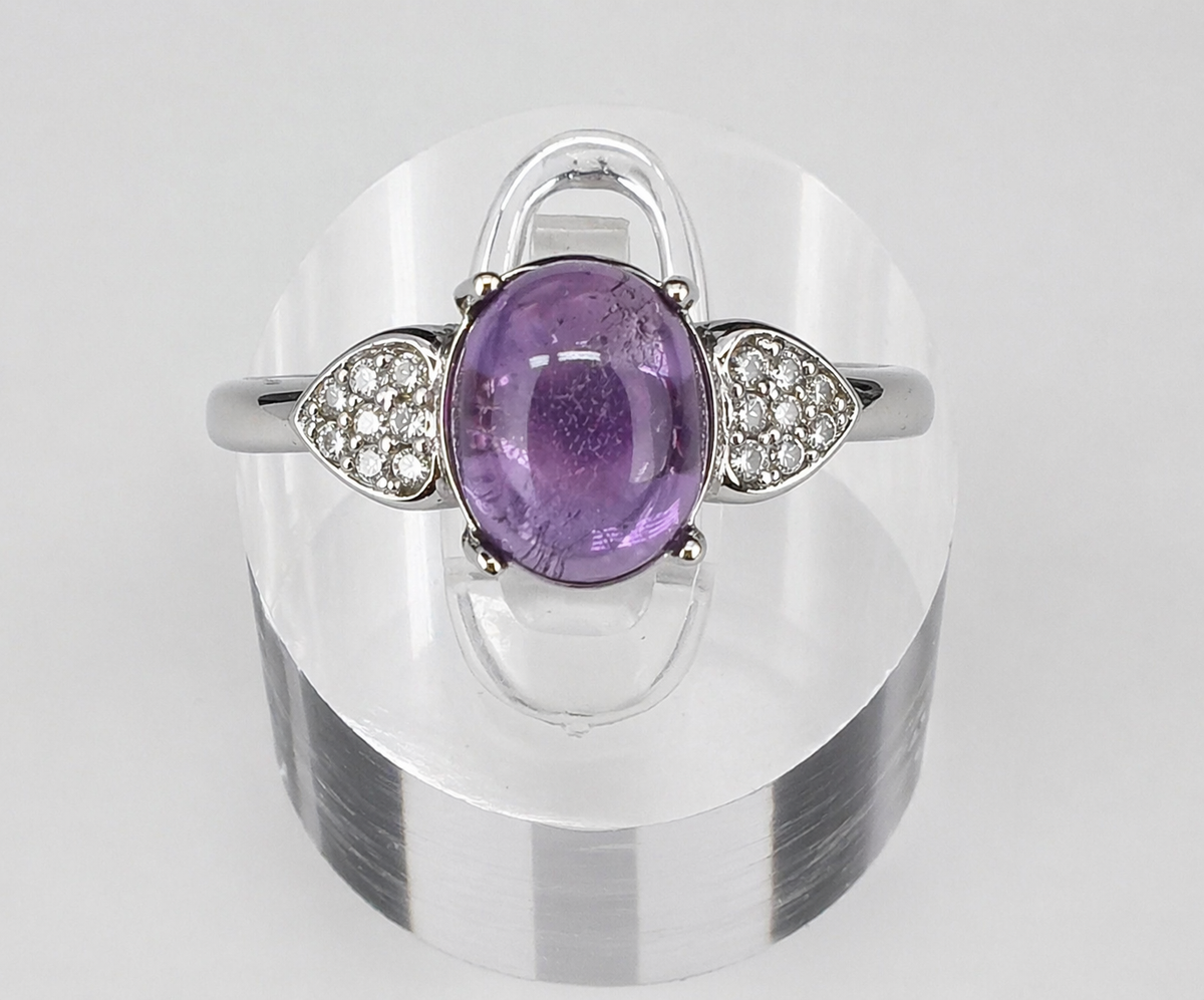 Natural Amethyst Stainless Steel Rings 7x9mm Crystal