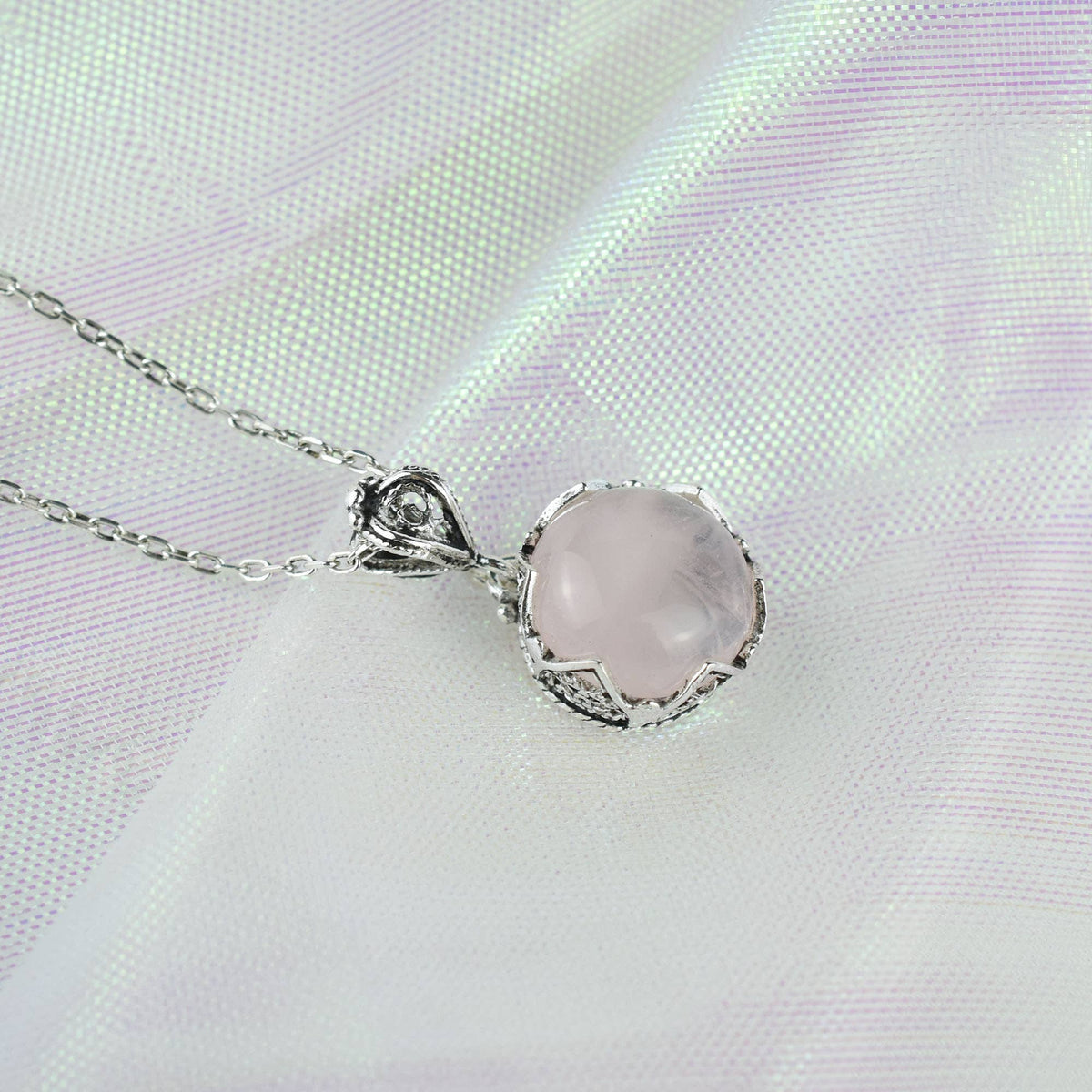 Rose Quartz Gemstone Sterling Silver Women`s Pendant
