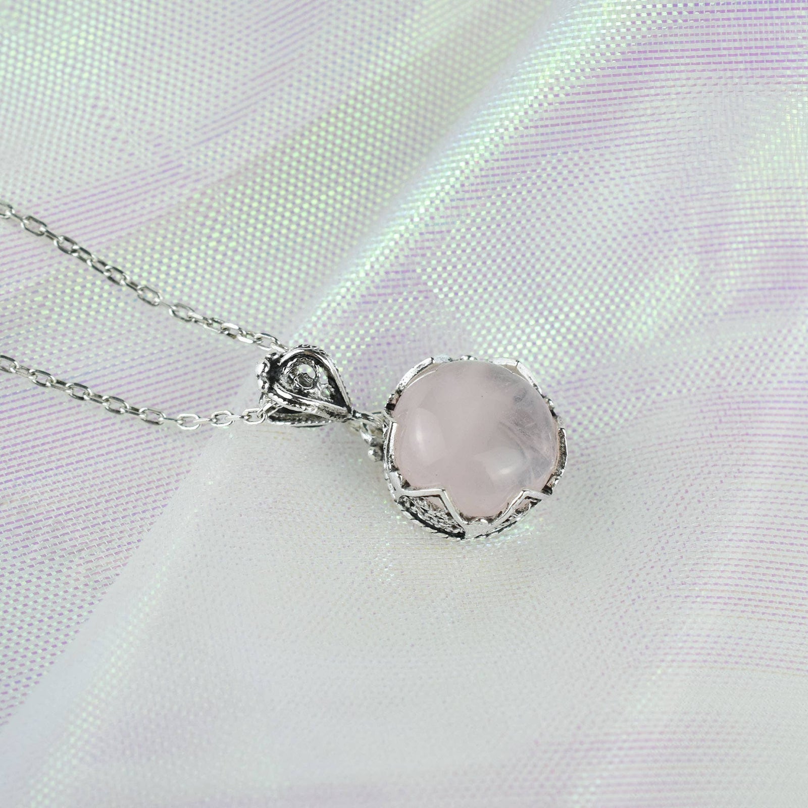 Rose Quartz Gemstone Sterling Silver Women`s Pendant