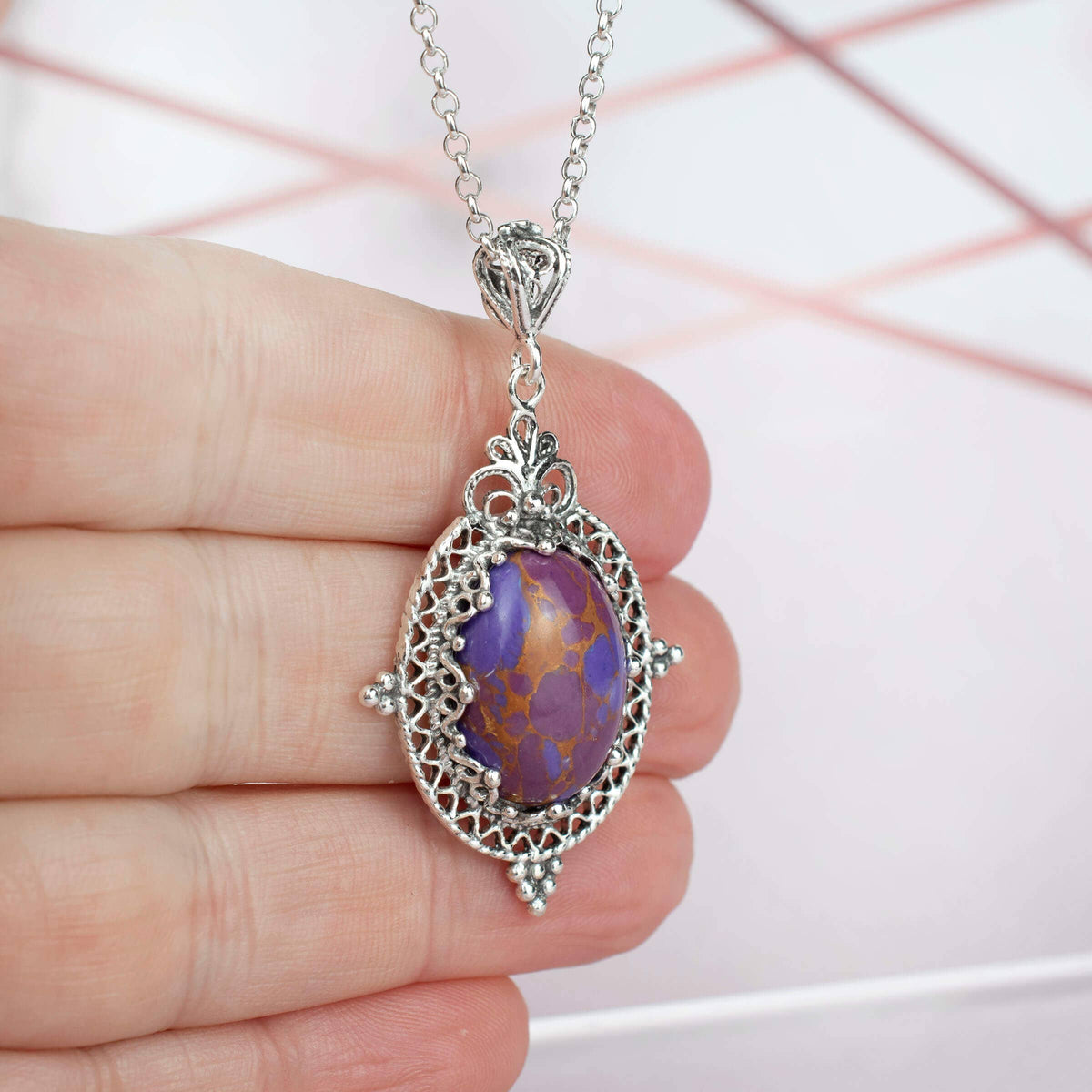 Sterling Silver Filigree Art Mojave Turquoise Gemstone Oval Pendant