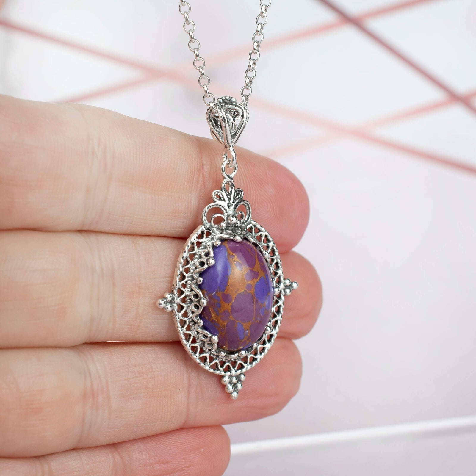 Sterling Silver Filigree Art Mojave Turquoise Gemstone Oval Pendant